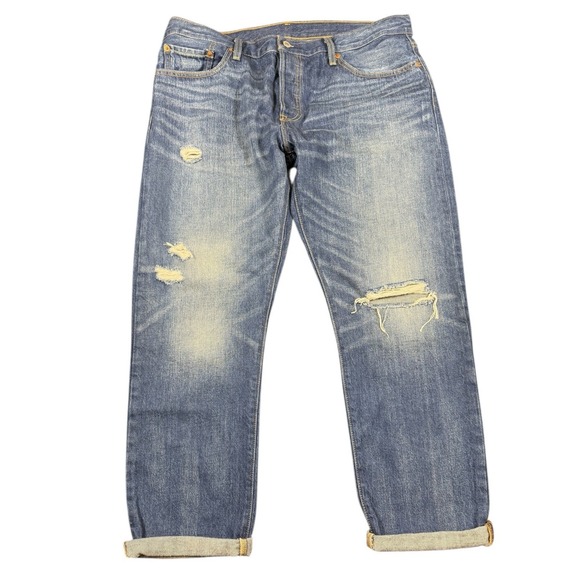 Levi's 501 CT 32x28 Jeans Men's Distressed Denim Blue Wash Tapered Leg - Picture 1 of 8